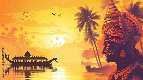 illustration of snakeboat race in Onam celebration background for Happy Onam festival of South India Kerala photo