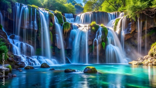 Cascading Crystal: A Waterfall's Gleaming Majesty  Generative AI