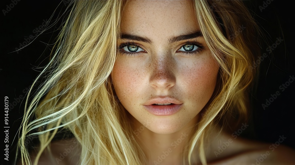 Closeup of womans face with eyes looking upwards