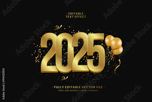 New year 2025 gold editable text effects