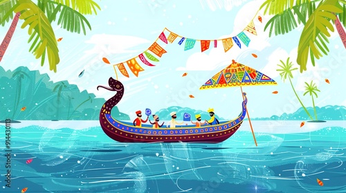 illustration of snakeboat race in Onam celebration background for Happy Onam festival of South India Kerala photo