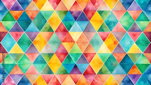 Abstract Watercolor Geometric Ornament Seamless Pattern - Vibrant Hues  AI generated