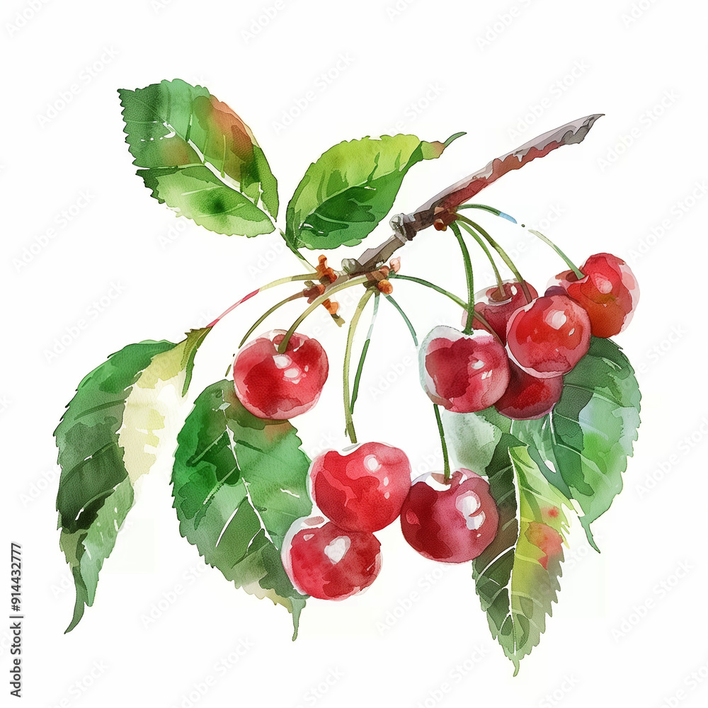 Ripe Cherries on Branch Ripe Cherries on Branch