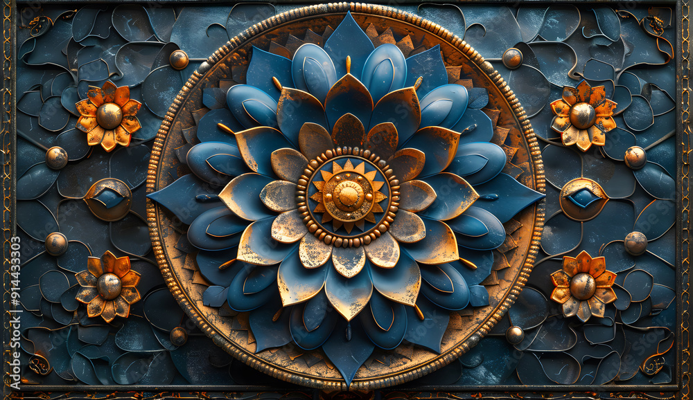 Obraz premium Abstract Mandala Pattern in Blue and Orange design