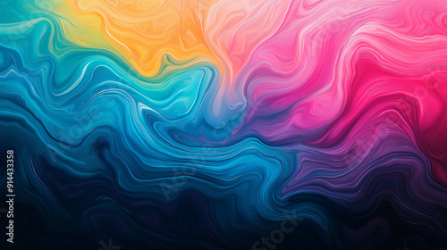 A colorful painting with a blue and yellow swirl