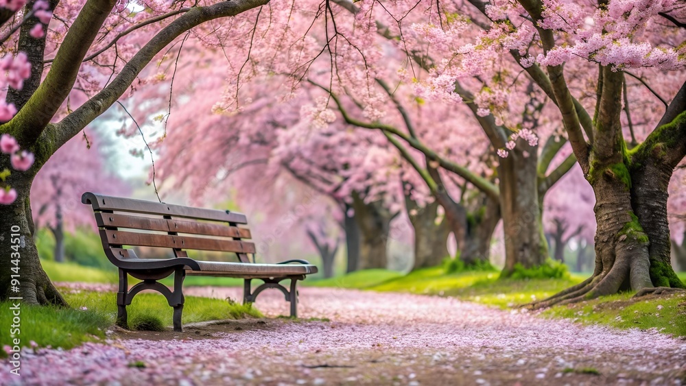 Tranquility Under the Sakura Canopy: A Serene Bench Scene generative AI Tranquility Under the Sakura Canopy: A Serene Bench Scene generative AI