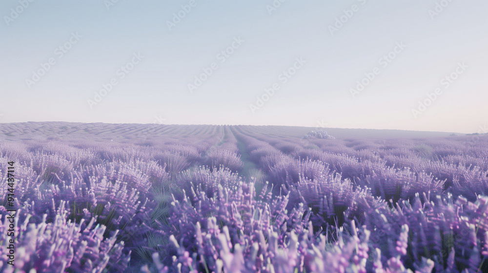 Fototapeta premium Panoramic view of a lavender field at sunrise