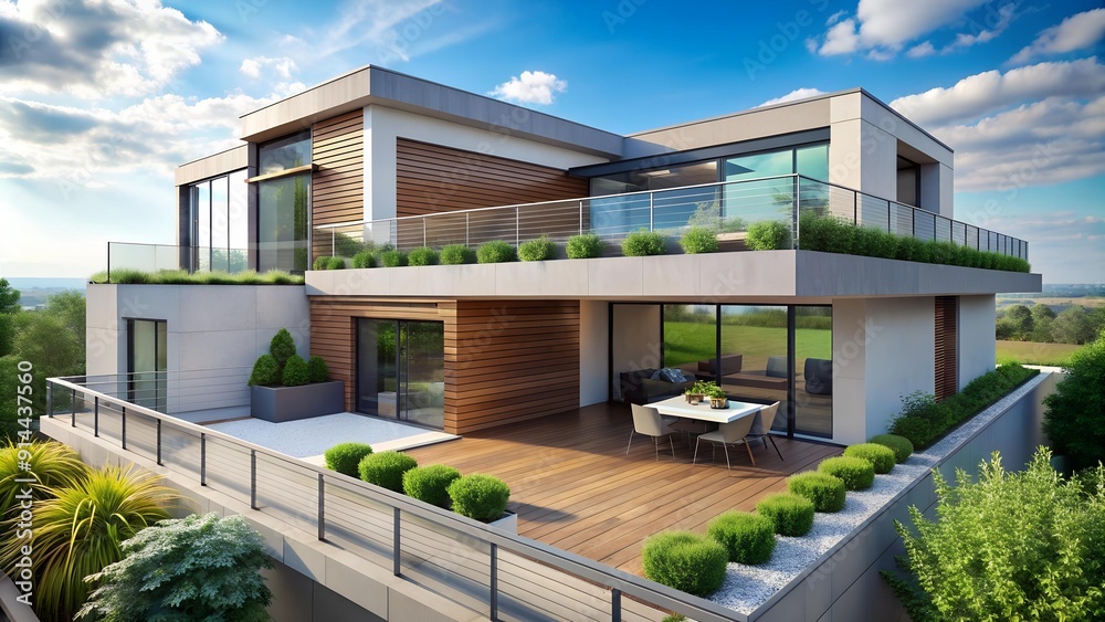 Urban Oasis: A Modern Minimalist House with a Rooftop Garden AI generated Urban Oasis: A Modern Minimalist House with a Rooftop Garden AI generated