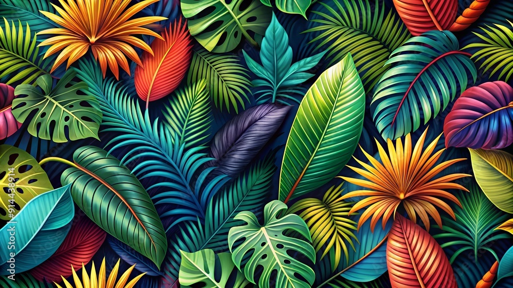 Vibrant Jungle Paradise: A Lush Tropical Floral Leaf Pattern AI Generated Vibrant Jungle Paradise: A Lush Tropical Floral Leaf Pattern AI Generated