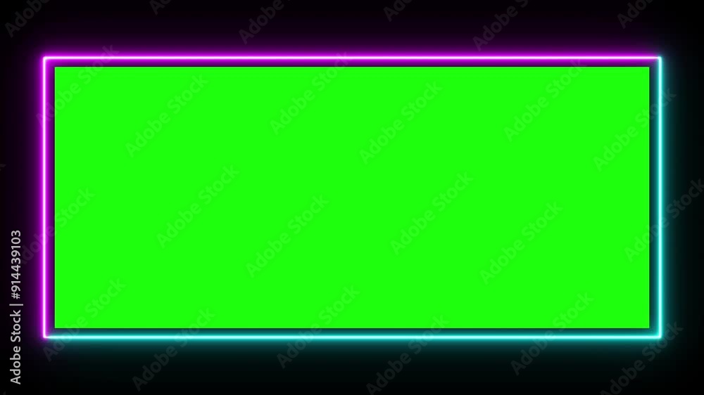 Colorful frame with green screen. Green box neon lights effect. neon line frame with green screen. 4K Resolution