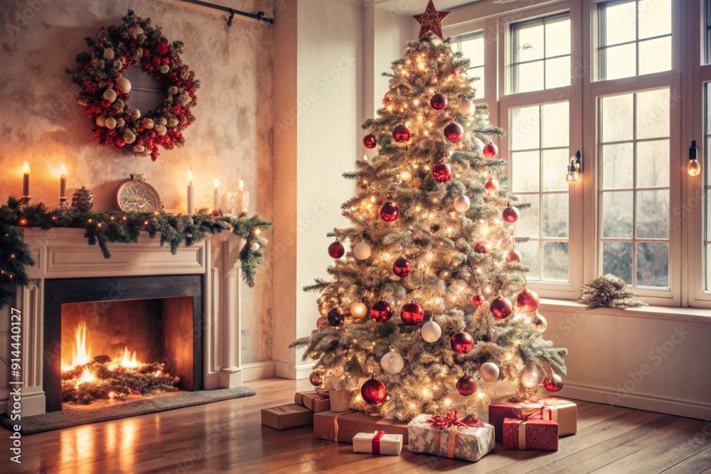 Christmas tree and fireplace Christmas tree and fireplace