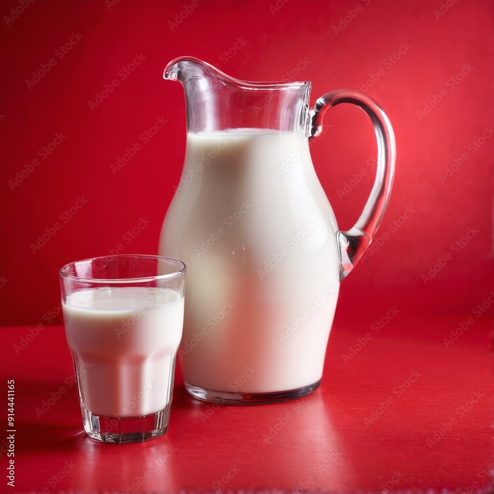 Milk jar pitcher on red background. Milk jar pitcher on red background.