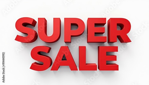 3D red text 'SUPER SALE' on a white background.