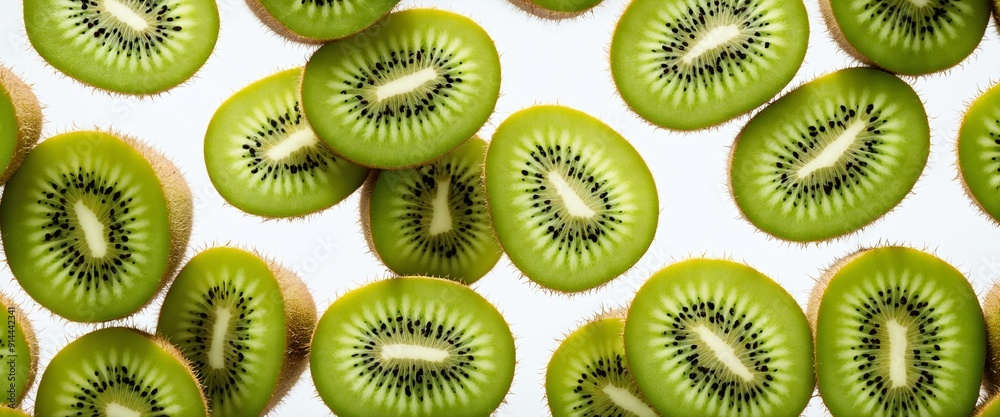 Sliced delicious ripe kiwi fruit on white. Top view