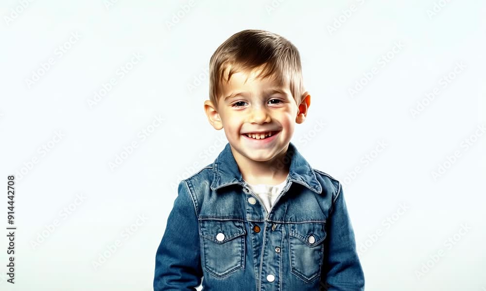 Portrait of a smiling little boy in a denim jacket. Isolated on white background. Portrait of a smiling little boy in a denim jacket. Isolated on white background.