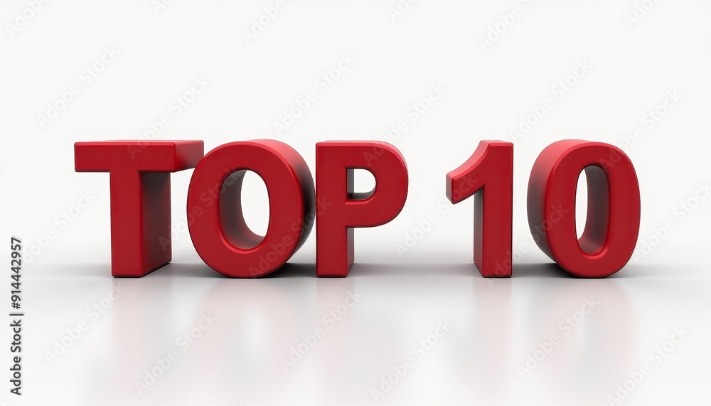 Red 'TOP 10' letters on a reflective white background. Red 'TOP 10' letters on a reflective white background.