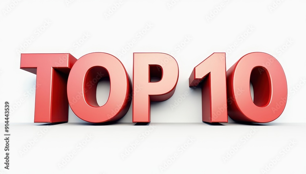 Bold red 'Top 10' text in 3D on a plain white background. Bold red 'Top 10' text in 3D on a plain white background.