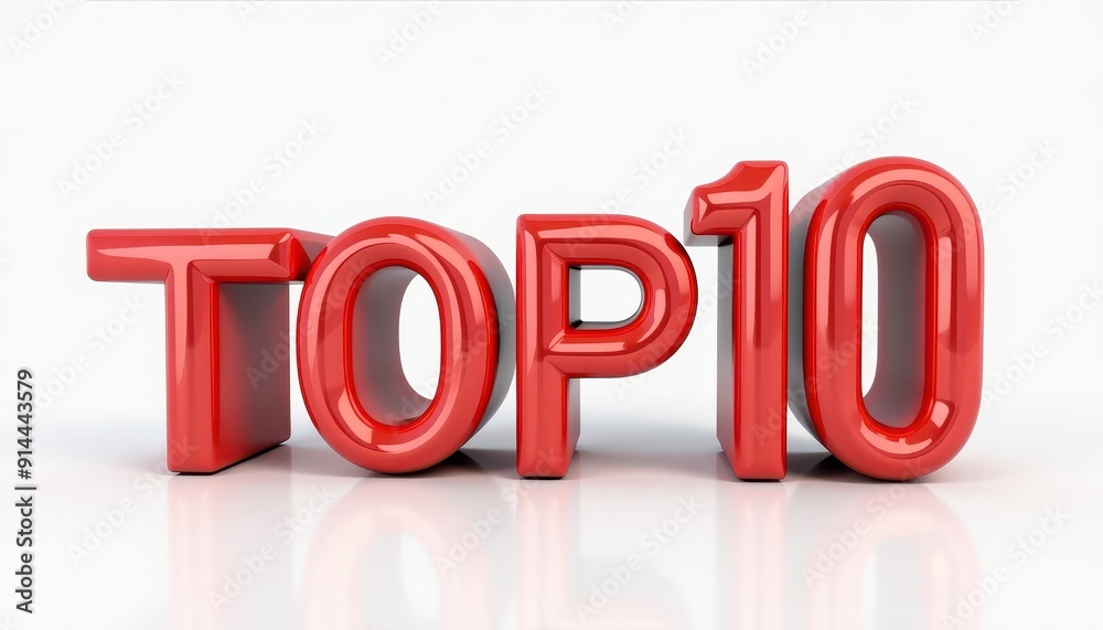 Bright red 'Top 10' text in a sleek, modern design on a white background. Bright red 'Top 10' text in a sleek, modern design on a white background.