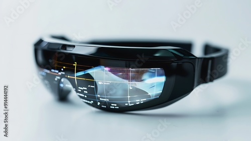 A close-up of a smart wearable device with a holographic display on a white background. The image captures the innovation in wearable tech. photo