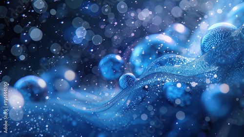 Abstract Blue Spheres and Shimmering Fabric