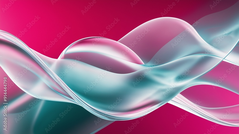 Naklejka premium Abstract glass background with wavy black and gold ribbons on a blue gradient