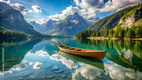 Serene Reflections: A Wooden Canoe in the Heart of Switzerland  Generative AI