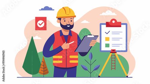  A man checking survey vector art illustration