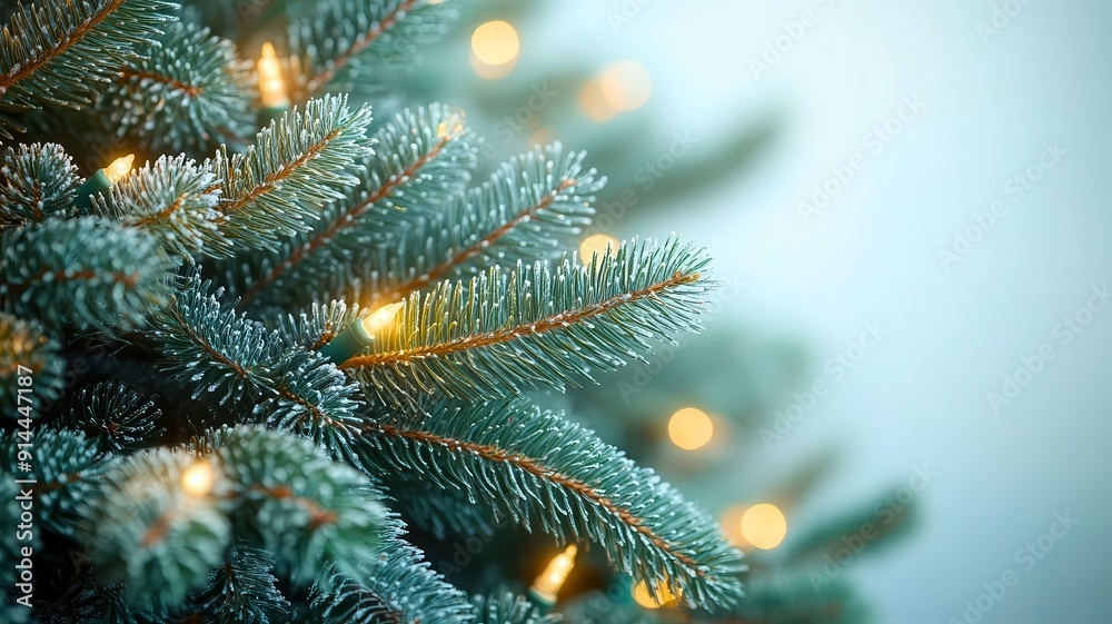 A Christmas tree branch adorned with warm glowing lights, creating a festive and cozy atmosphere for the holidays. A Christmas tree branch adorned with warm glowing lights, creating a festive and cozy atmosphere for the holidays.