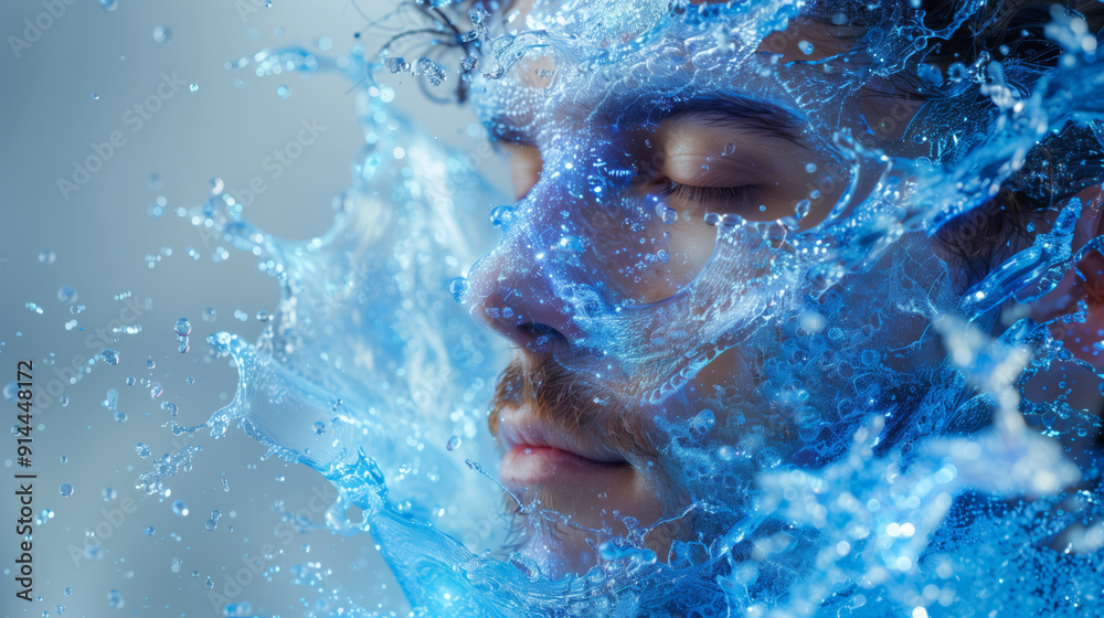 Fototapeta premium Handsome man with splash of water.Dynamic Splash: Man Immersed in Water Explosion