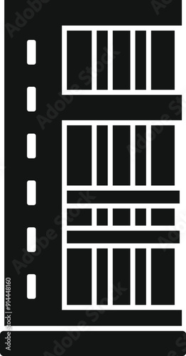 Simple icon of a modern building facade showing balconies and windows