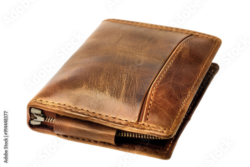 High-Quality Zipper Leather Wallet Isolated on Transparent Background photo