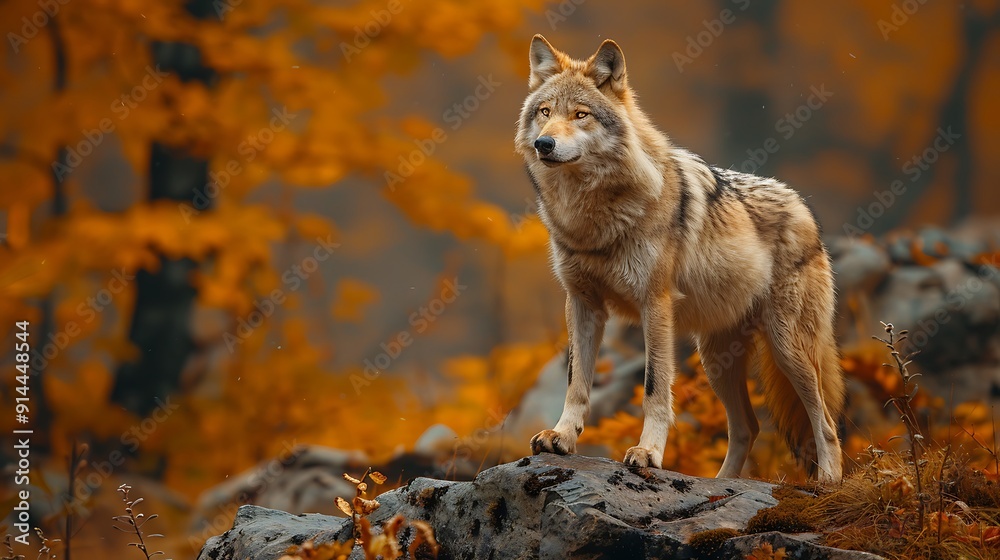Captivating image of majestic gray wolf Canis lupus standing proudly rocky outcrop haunting howl echoing through forest asserts dominance untamed wilderness embodying essence of primal strength Captivating image of majestic gray wolf Canis lupus standing proudly rocky outcrop haunting howl echoing through forest asserts dominance untamed wilderness embodying essence of primal strength