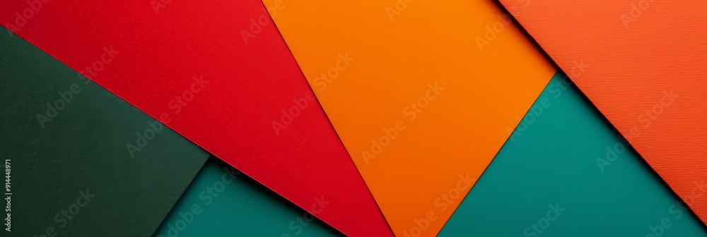 Obraz premium Abstract geometric background with vibrant colors of red, orange, teal and green. The colors are arranged in a pattern that creates a sense of movement and energy.