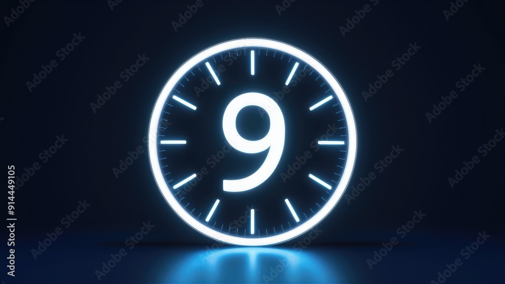 Blue Neon Countdown Timer 9 Seconds in HighQuality 4K Illustration on Black Background Blue Neon Countdown Timer 9 Seconds in HighQuality 4K Illustration on Black Background