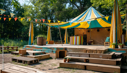 Wallpaper Mural Festive Stage with Colorful Bunting design Torontodigital.ca