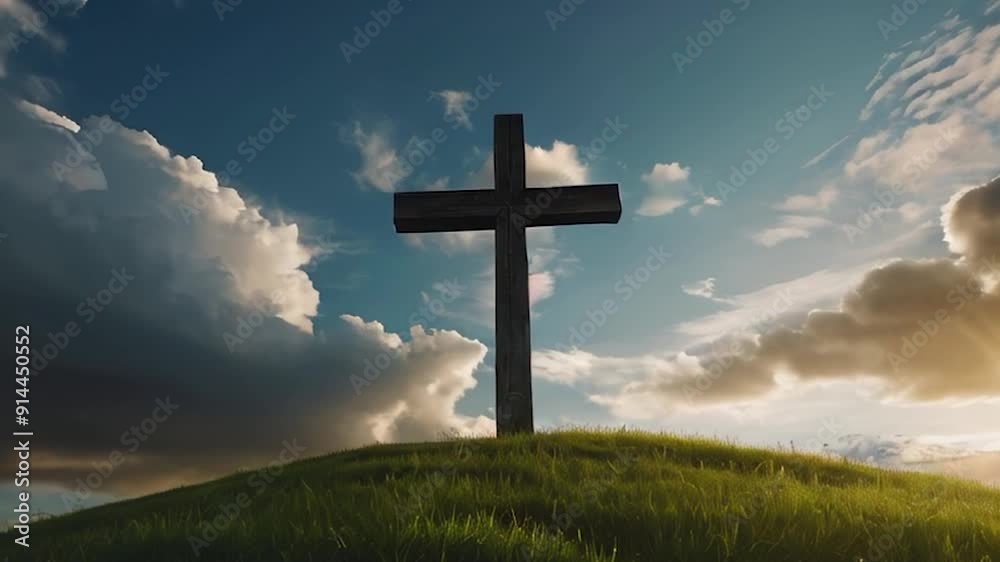 Silhouette of a Wooden Cross Against a Dramatic Sunset Sky Silhouette of a Wooden Cross Against a Dramatic Sunset Sky