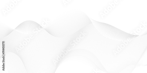 Abstract white blend digital wave lines and technology transparent background. Minimal carve wavy white and gray flowing wave lines and glowing moving lines. Futuristic sound wave lines background.