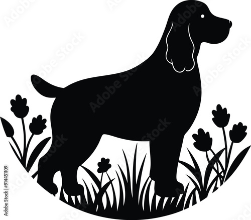 dog with flowers , Cocker Spaniel Silhouette , dog Silhouette