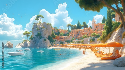 Magical French Riviera scene with animated s enjoying the beach elegant parties and sunny weather photo