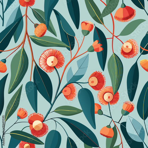 Elegant australian gum blossom eucalyptus seamless pattern