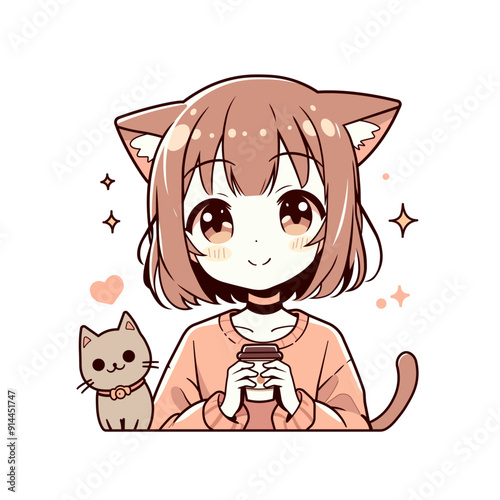 Cat girl with a kitten