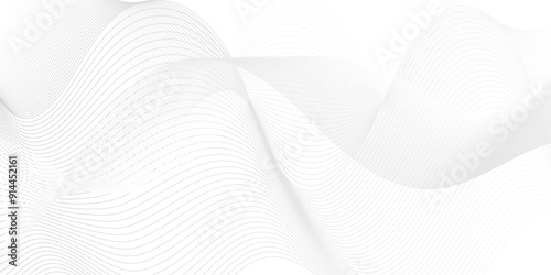 Abstract white blend digital wave lines and technology transparent background. Minimal carve wavy white and gray flowing wave lines and glowing moving lines. Futuristic sound wave lines background.