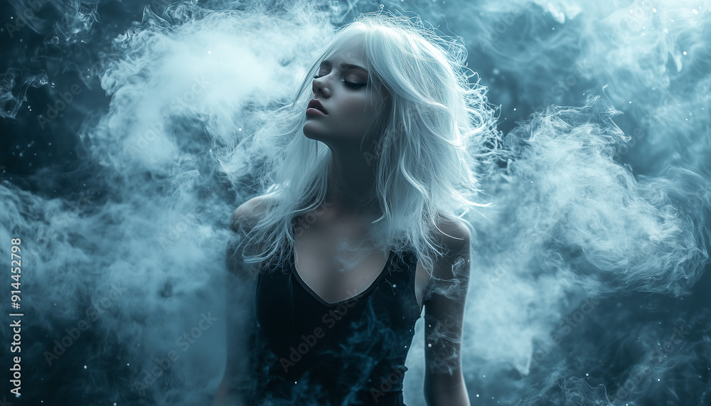 Teenage girl with color dust and lights Teenage girl with color dust and lights