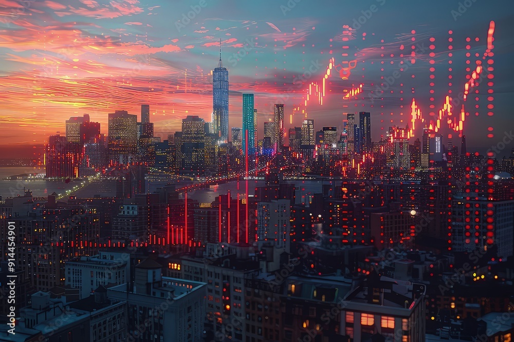 Fototapeta premium Night view on a modern city with skyscrapers.