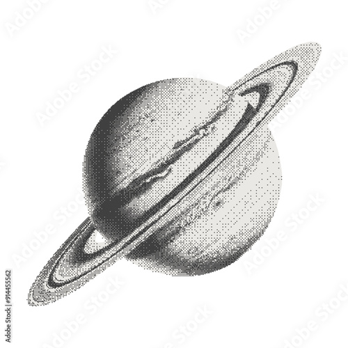 Planet. Halftone collage cutout element in a surreal bitmap style for scrapbook, poster, t-shirt. Vector illustration isolated on transparent background with dotted photocopy texture.