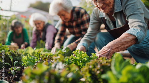 Wallpaper Mural Elderly women gardening together in a lush green garden. Torontodigital.ca