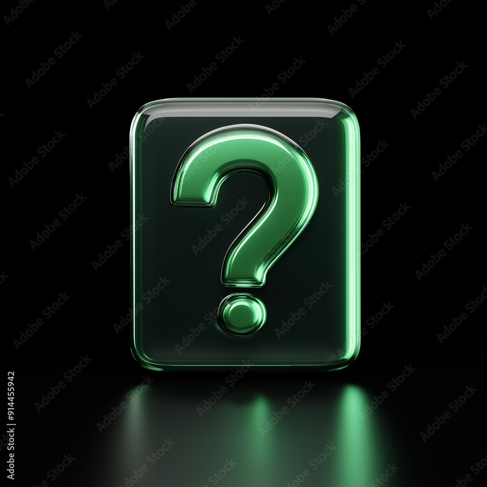 Minimalistic 3D green question mark icon front view Minimalistic 3D green question mark icon front view
