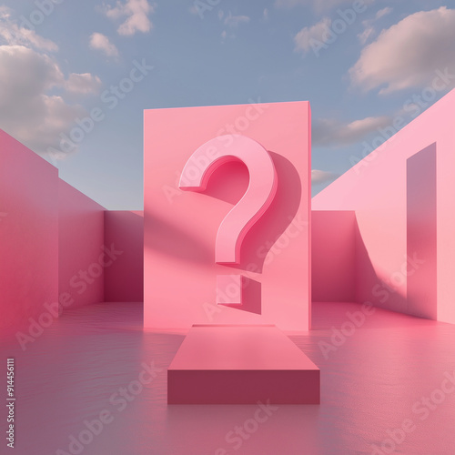 Minimalistic 3D pink question mark icon front view