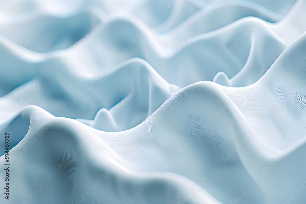 Obraz premium A close-up of undulating soft blue waves, rendered in 3D with subtle lighting effects. The background is pure white and the focus on the undulating pattern creates depth.