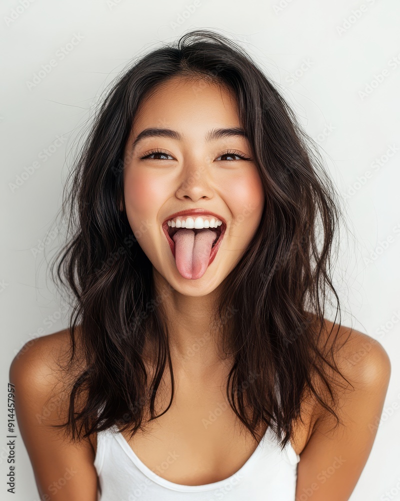 A cheerful girl expresses happiness with a playful tongue gesture A cheerful girl expresses happiness with a playful tongue gesture